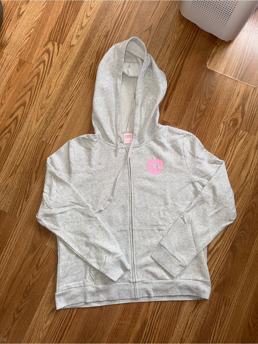 PINK Victoria's Secret Light Gray Zip Hoodie with Pink Heart Logo
